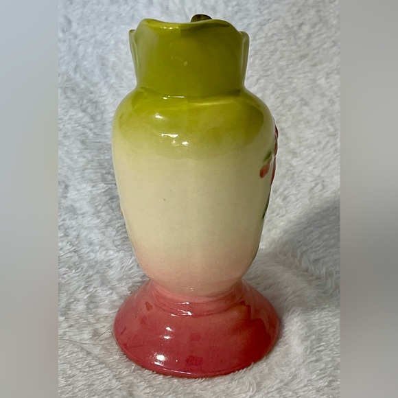 Hull Pottery W3 Vase MCM Small Ewer Woodland Chartreuse Pink Glossy Glaze - Picture 4 of 8